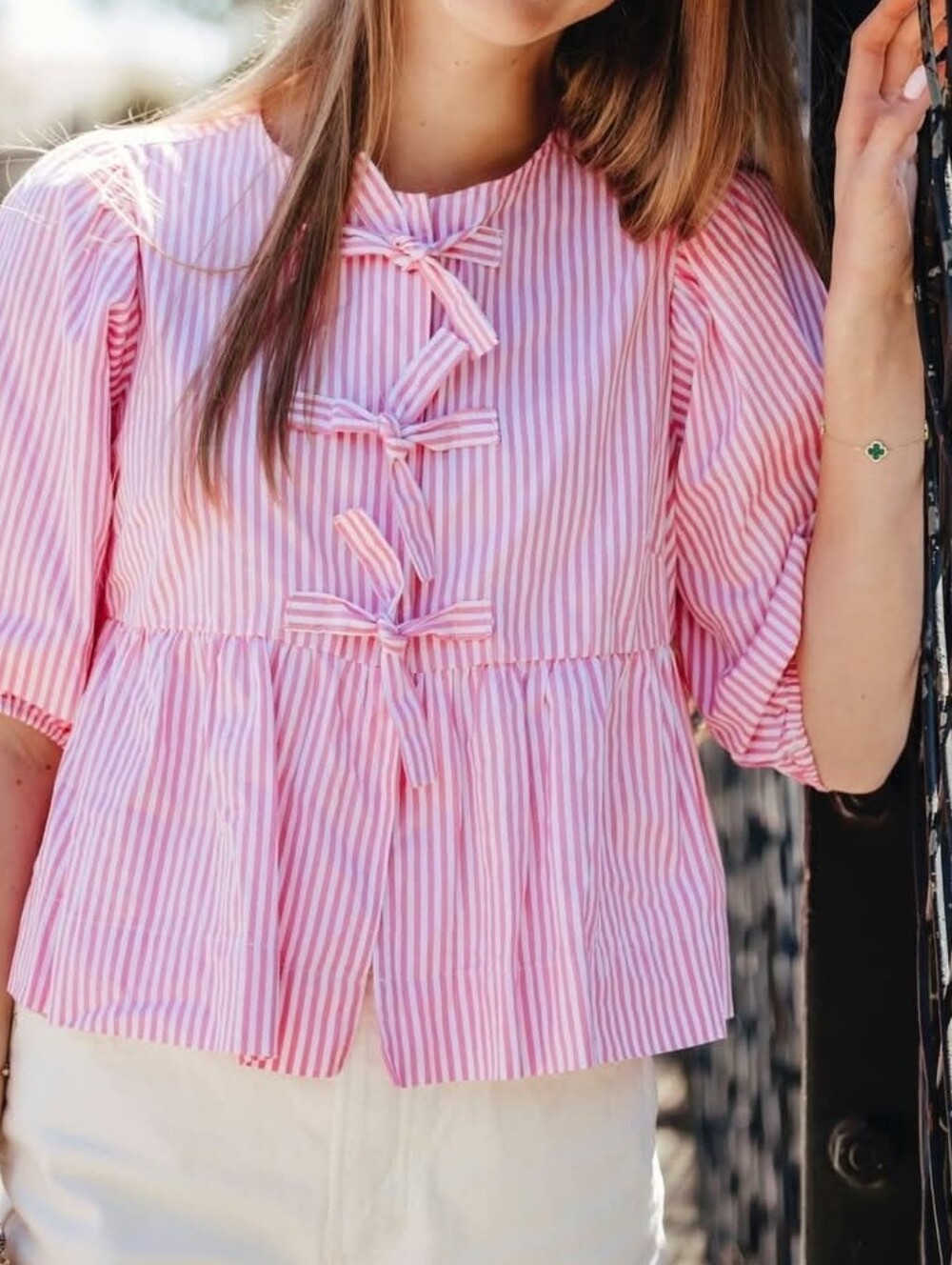 Velvet Hearts Cotton Bloude Pink White Stripes Preppy Whimsical Dopamine